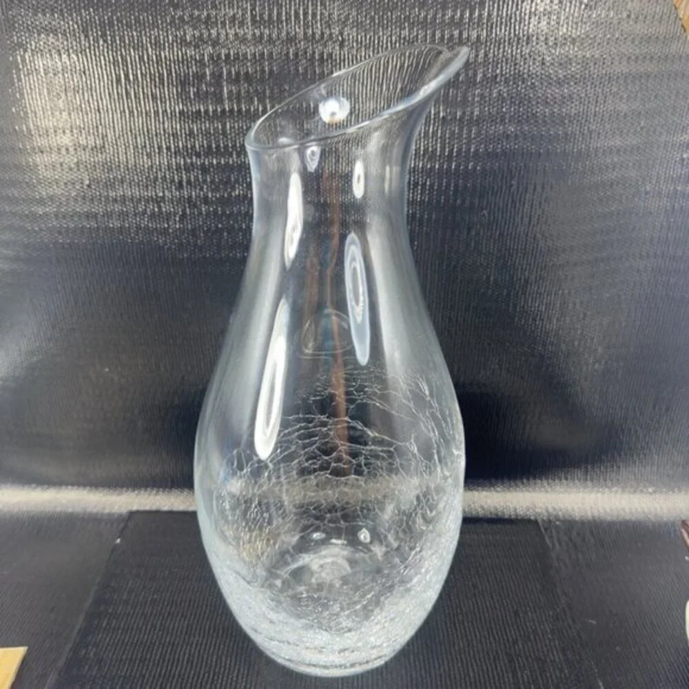 Pier 1 Clear Angled Rim Crackle Decanter Jug Pitcher Crystal Glass Retired VTG